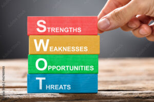 Hand Building Colorful SWOT Concept With Wooden Blocks